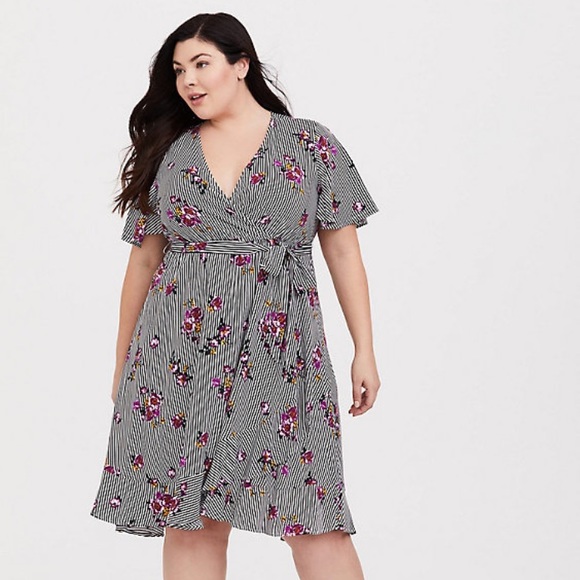 Torrid Floral Stripe Wrap Dress - Picture 1 of 7